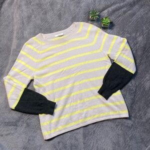 Duffy Cashmere Sweater Yellow Cream Striped Size Small